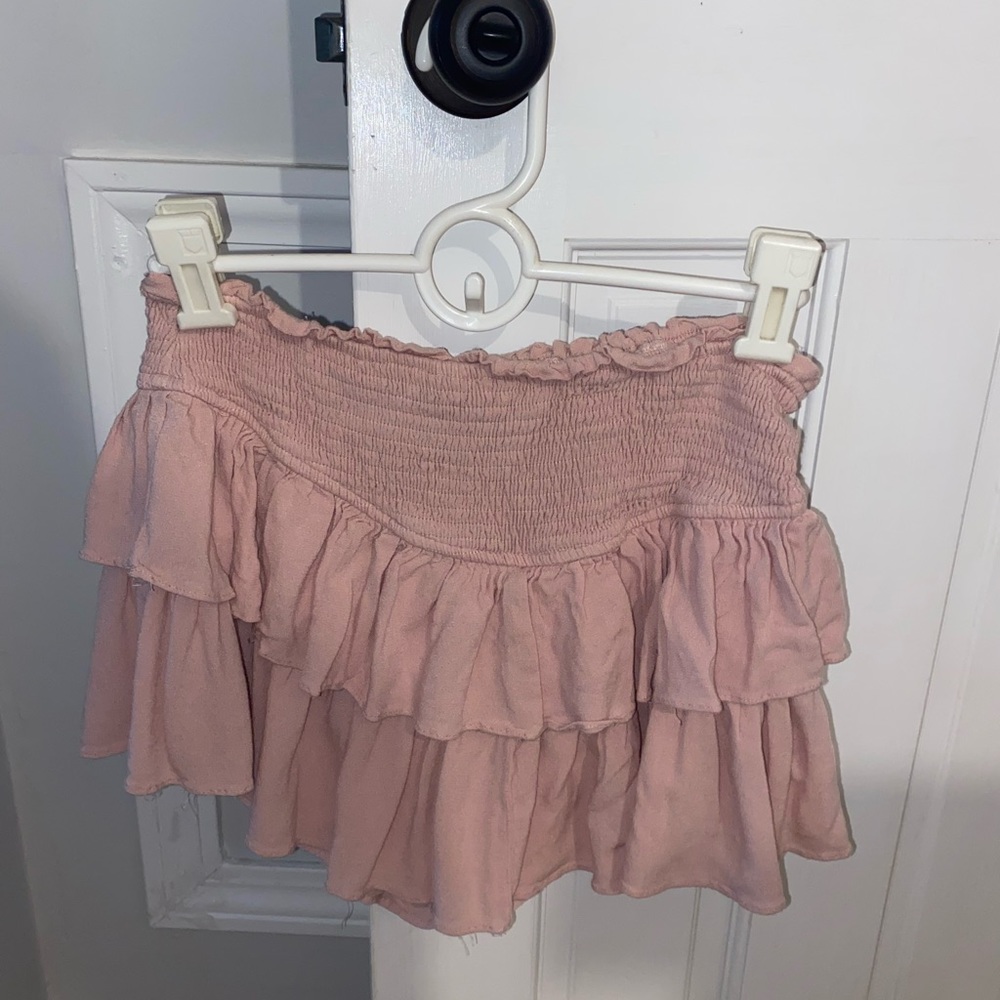 Women’s Pink Ruffle Mini Skirt - Smocked Waist